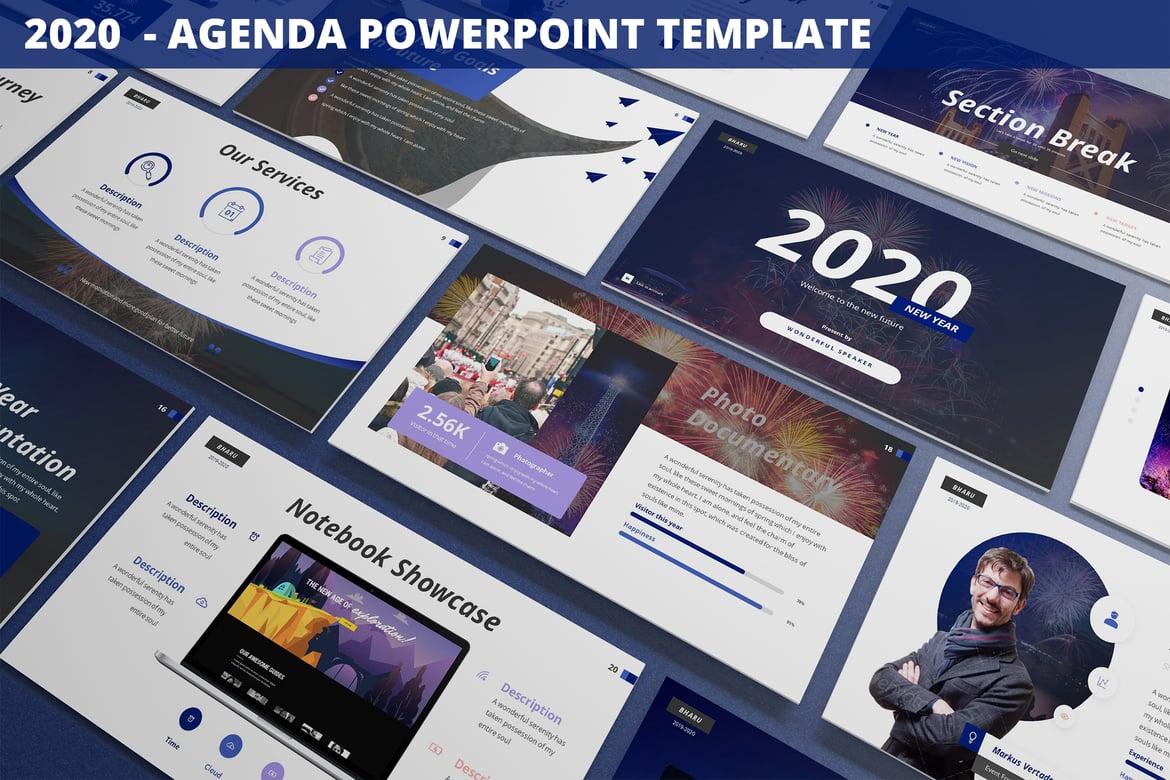 Template Powerpoint Agenda 2020 yang Modern dan Profesional