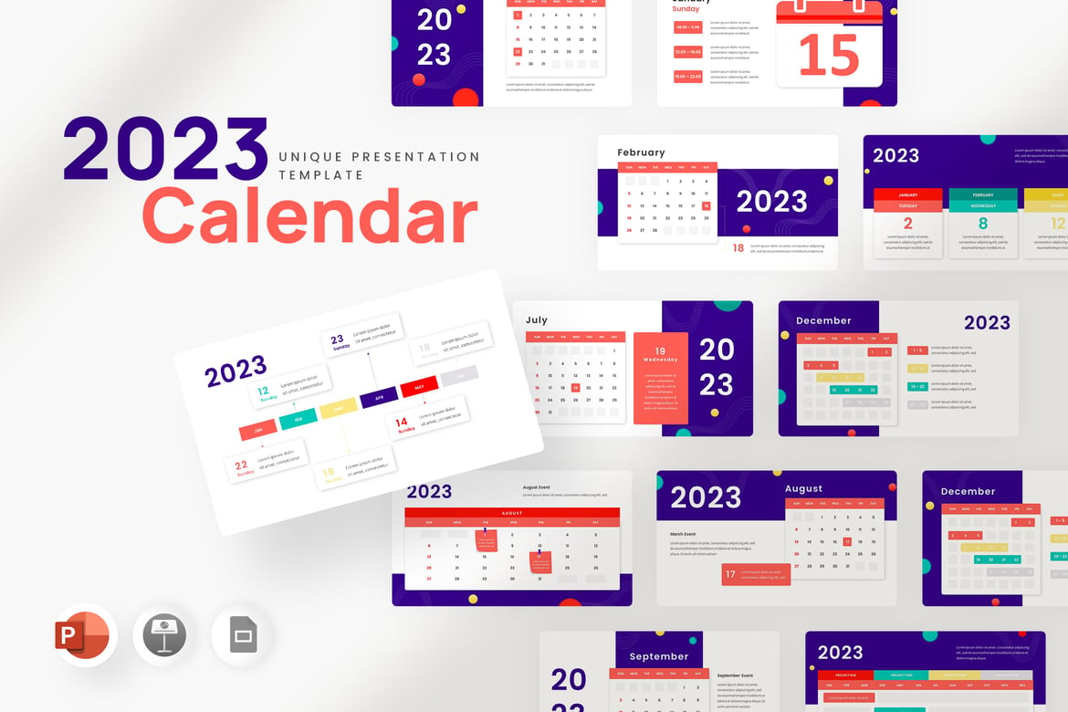 Template Presentasi PowerPoint Infografis Kalender 2023 yang Menarik