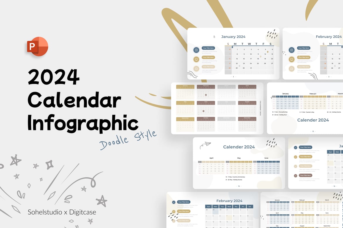 Template Presentasi Infografis Kalender 2024 untuk PowerPoint yang Menarik