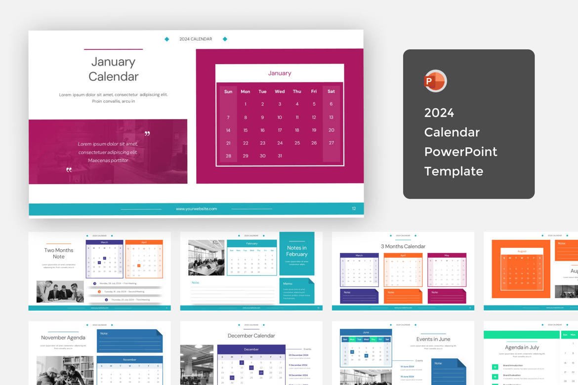 Template Presentasi PowerPoint Kalender 2024 yang Menarik