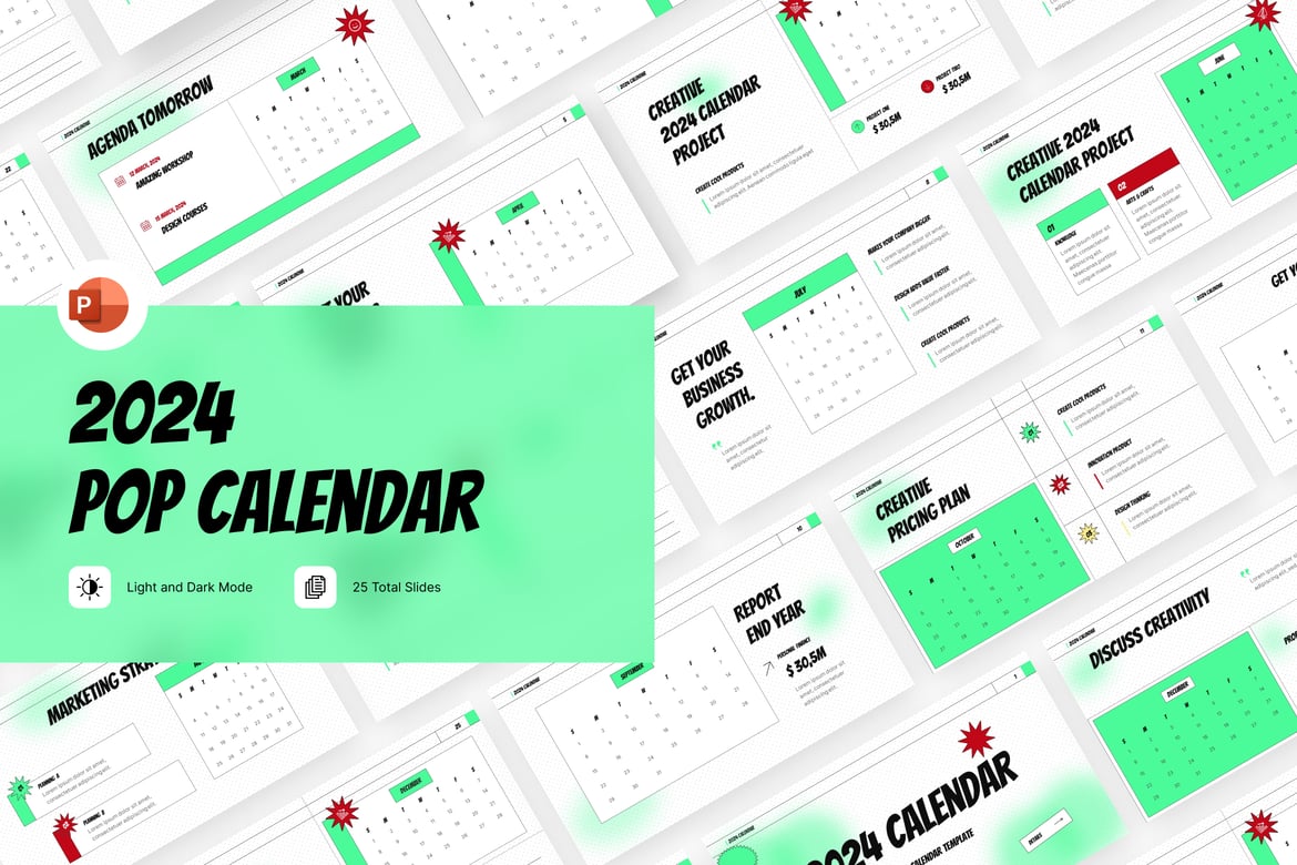 Template Presentasi Kalender Pop Art 2024 yang Menarik