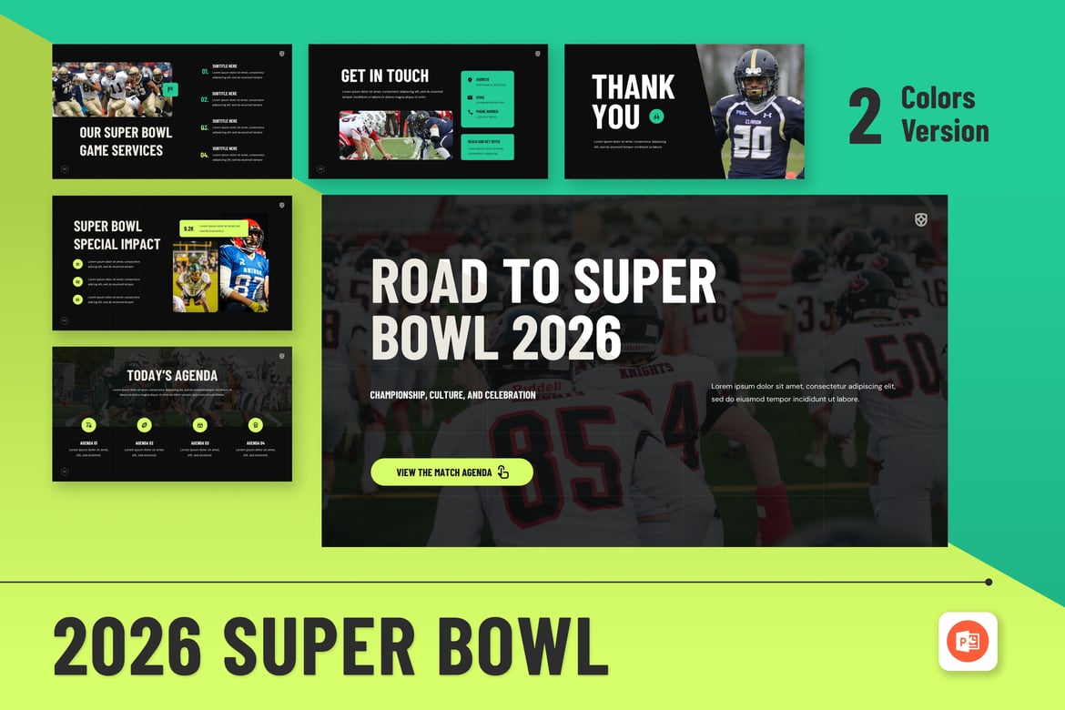 Template Presentasi PowerPoint Super Bowl 2026 yang Menarik