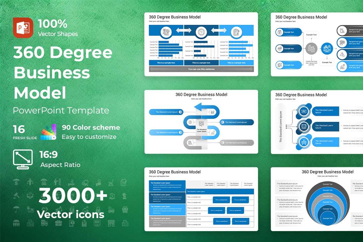 Template PowerPoint Model Bisnis 360 Derajat yang Menarik