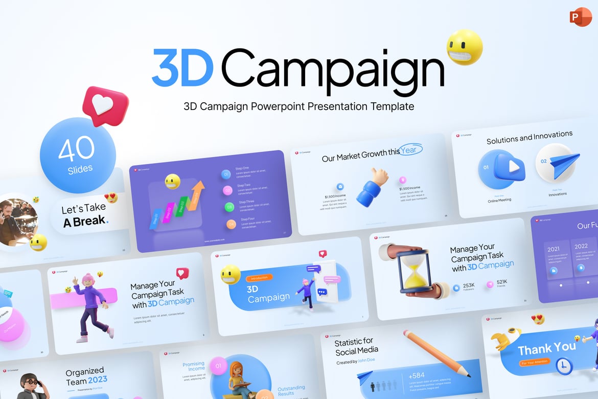 Template Presentasi PowerPoint Kreatif 3D untuk Kampanye