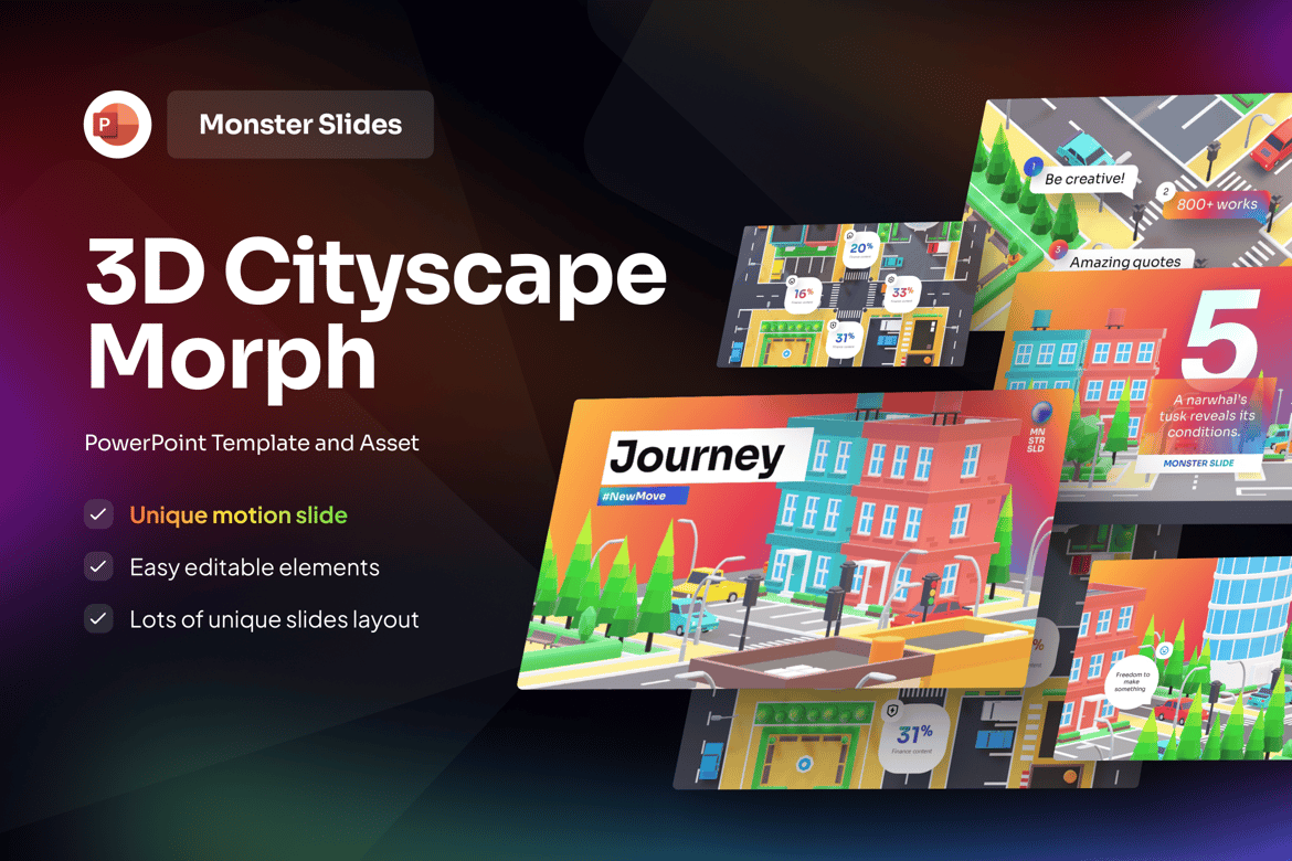 Template Presentasi PowerPoint 3D Cityscape Morph yang Menawan