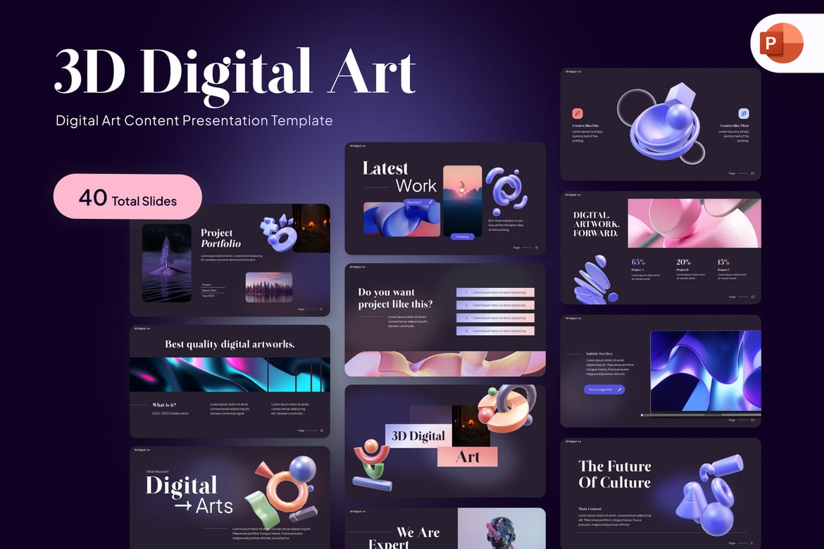 Template PowerPoint Seni Digital 3D yang Kreatif dan Menarik