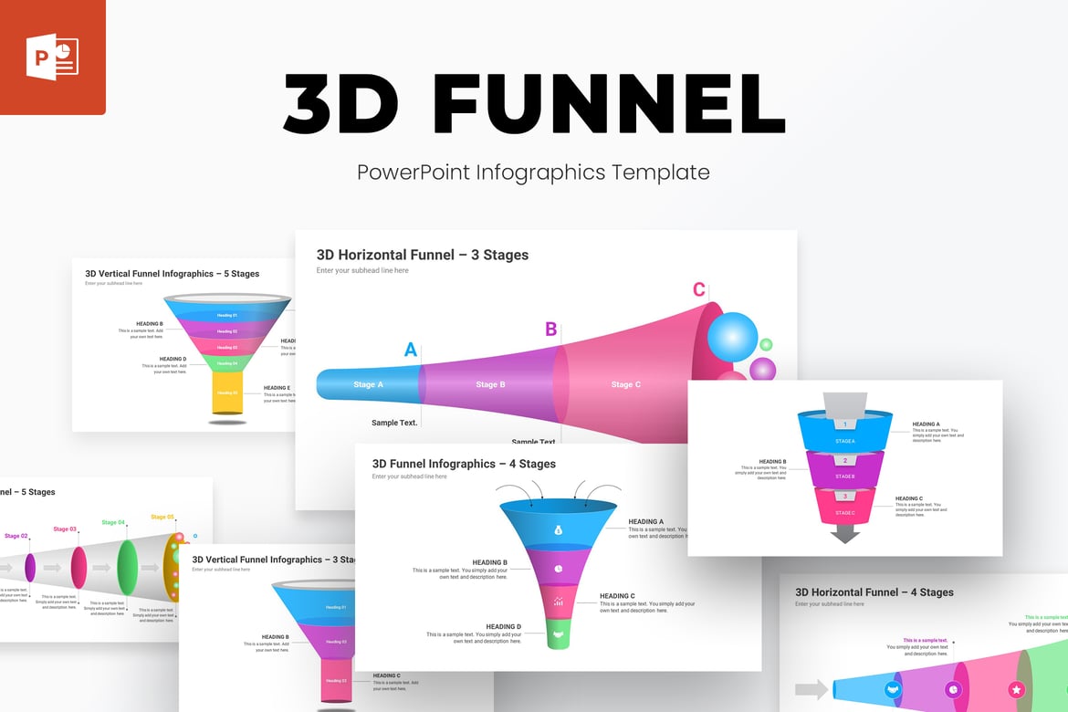 Template PowerPoint Infografis Funnel 3D yang Menarik