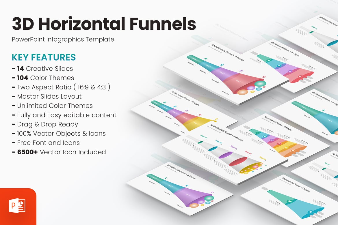 Template Presentasi PowerPoint Funnel 3D Horizontal yang Menarik