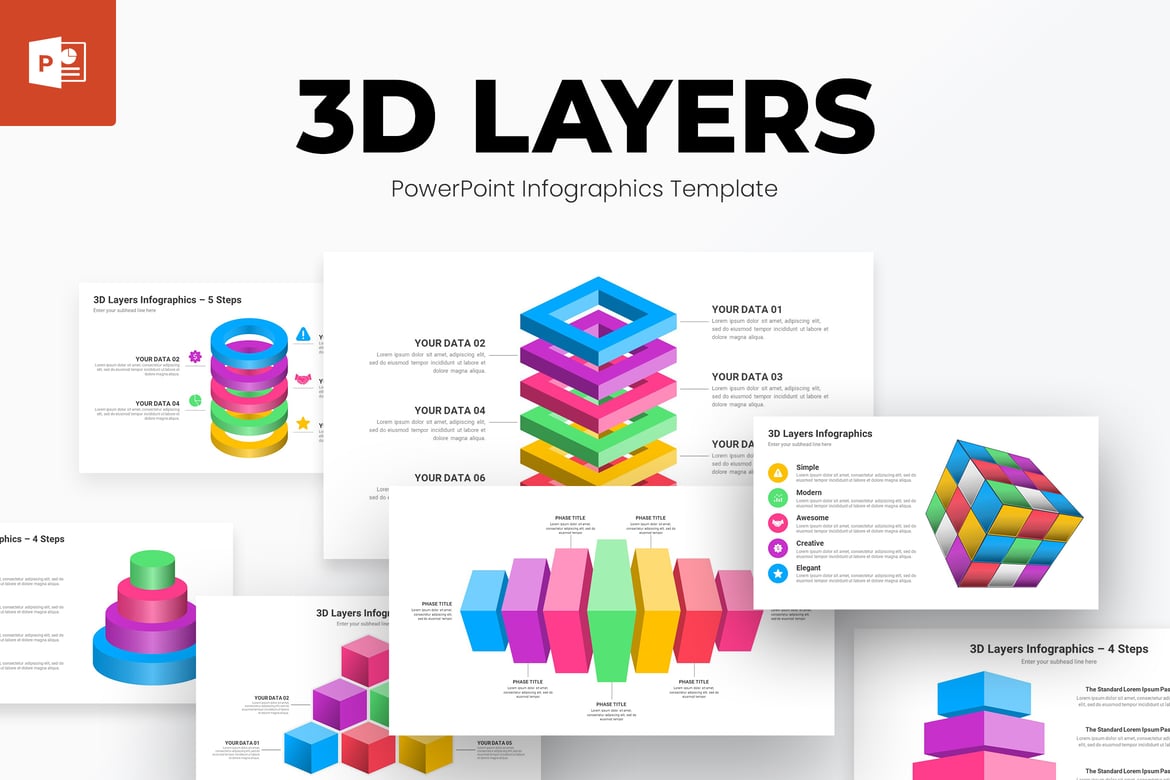 Template PowerPoint Infografis 3D Layers Menarik