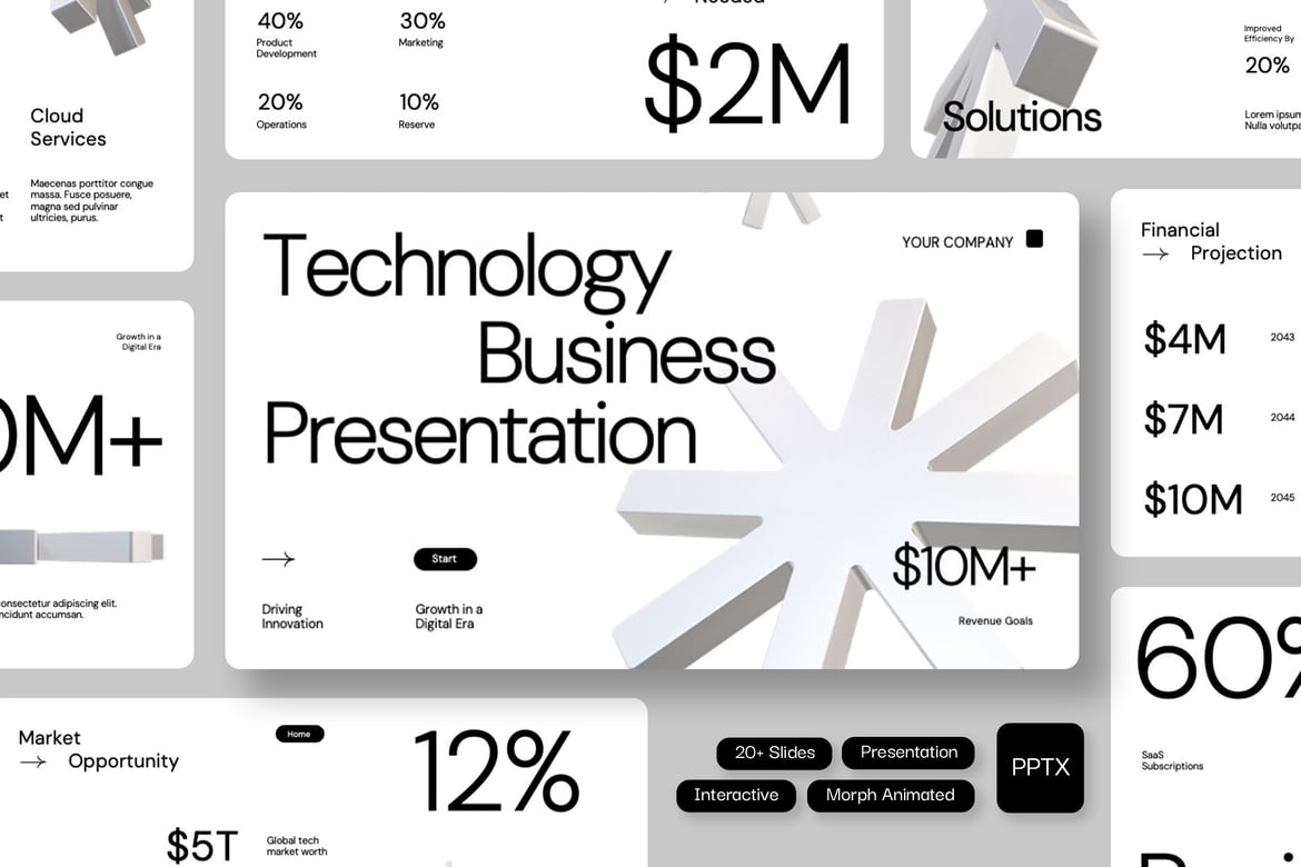 Template PowerPoint Bisnis Teknologi dengan Animasi 3D Morph Interaktif