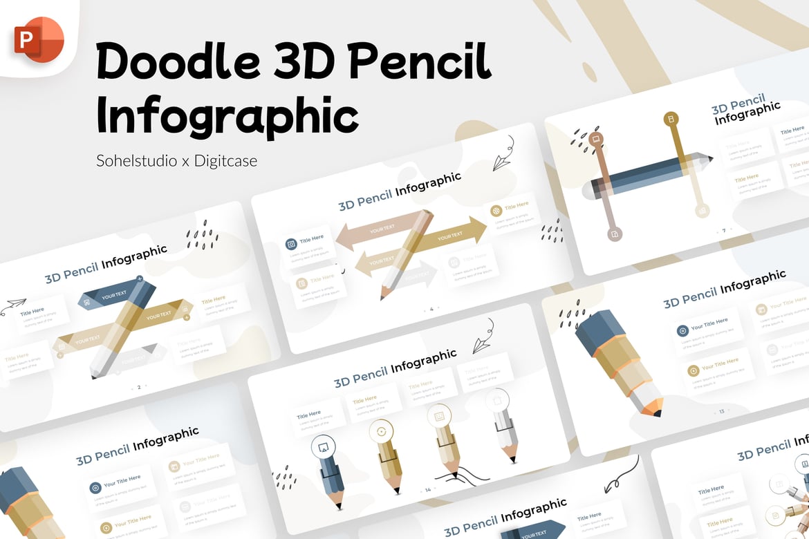 Template Presentasi PowerPoint Infografis 3D Pensil yang Menarik