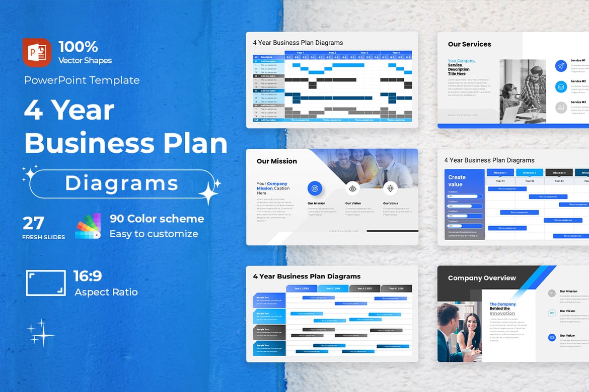Template PowerPoint Rencana Bisnis 4 Tahun yang Menarik