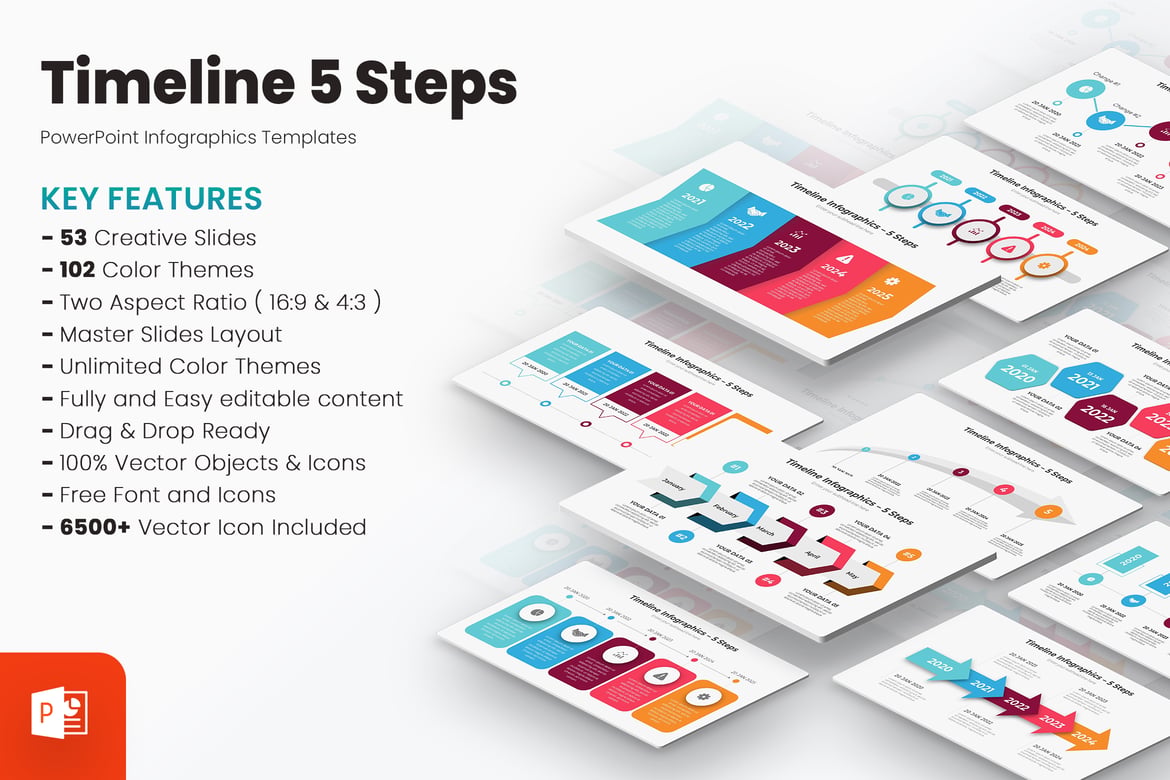 Template PowerPoint Infografis Garis Waktu 5 Langkah yang Menarik