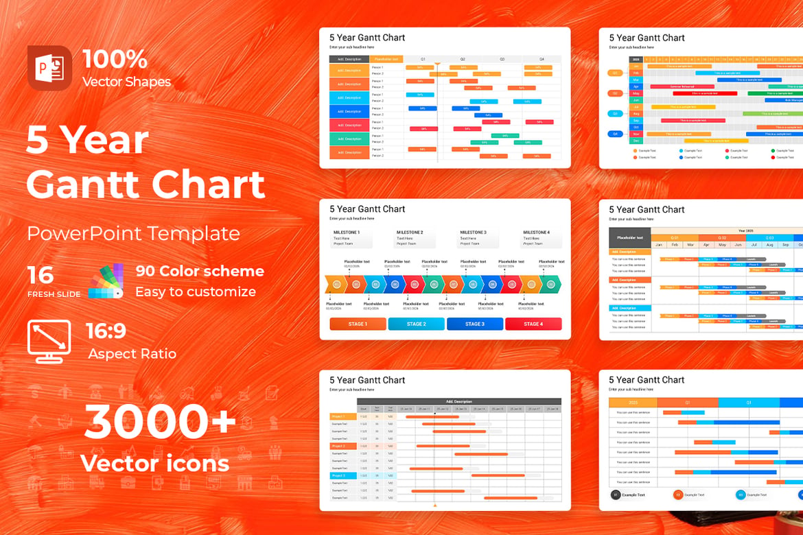 Template PowerPoint Gantt Chart 5 Tahun yang Menarik
