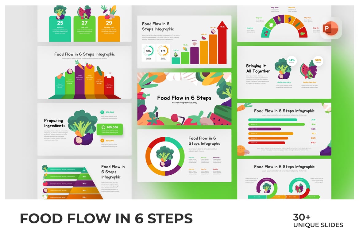 Template Presentasi PowerPoint Infografis 6 Langkah yang Menarik