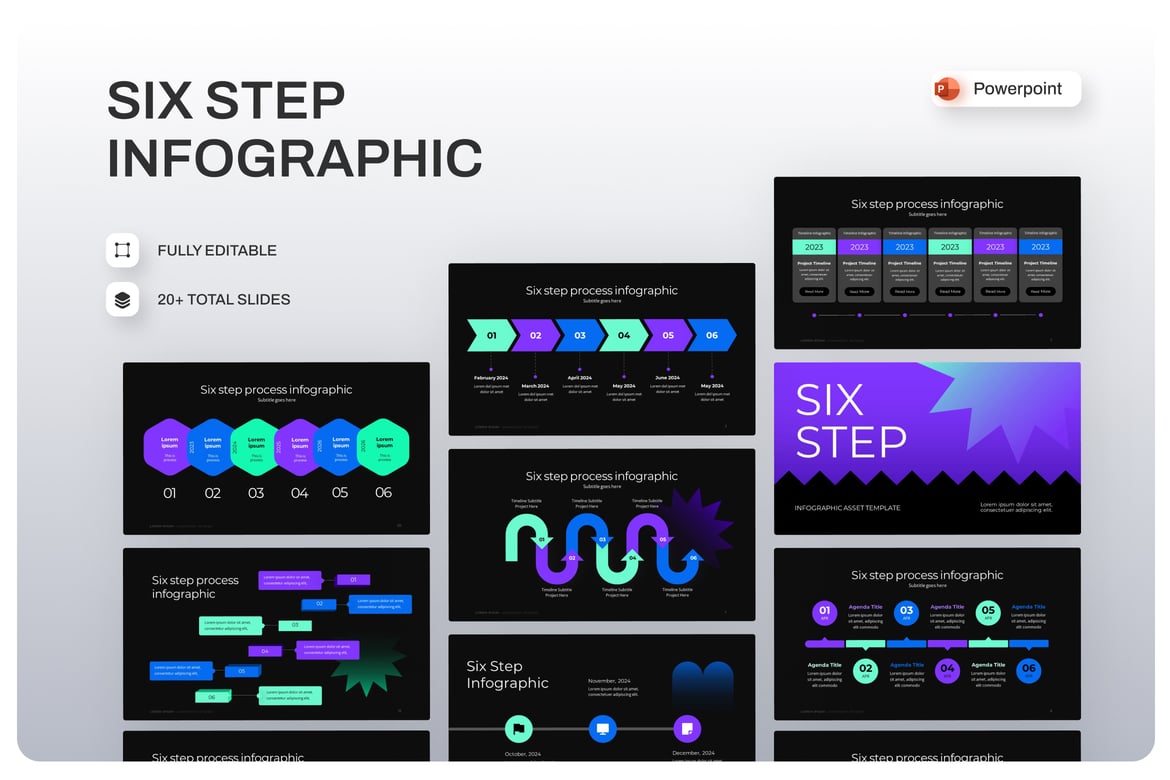 Template PowerPoint Infografis 6 Langkah yang Menarik