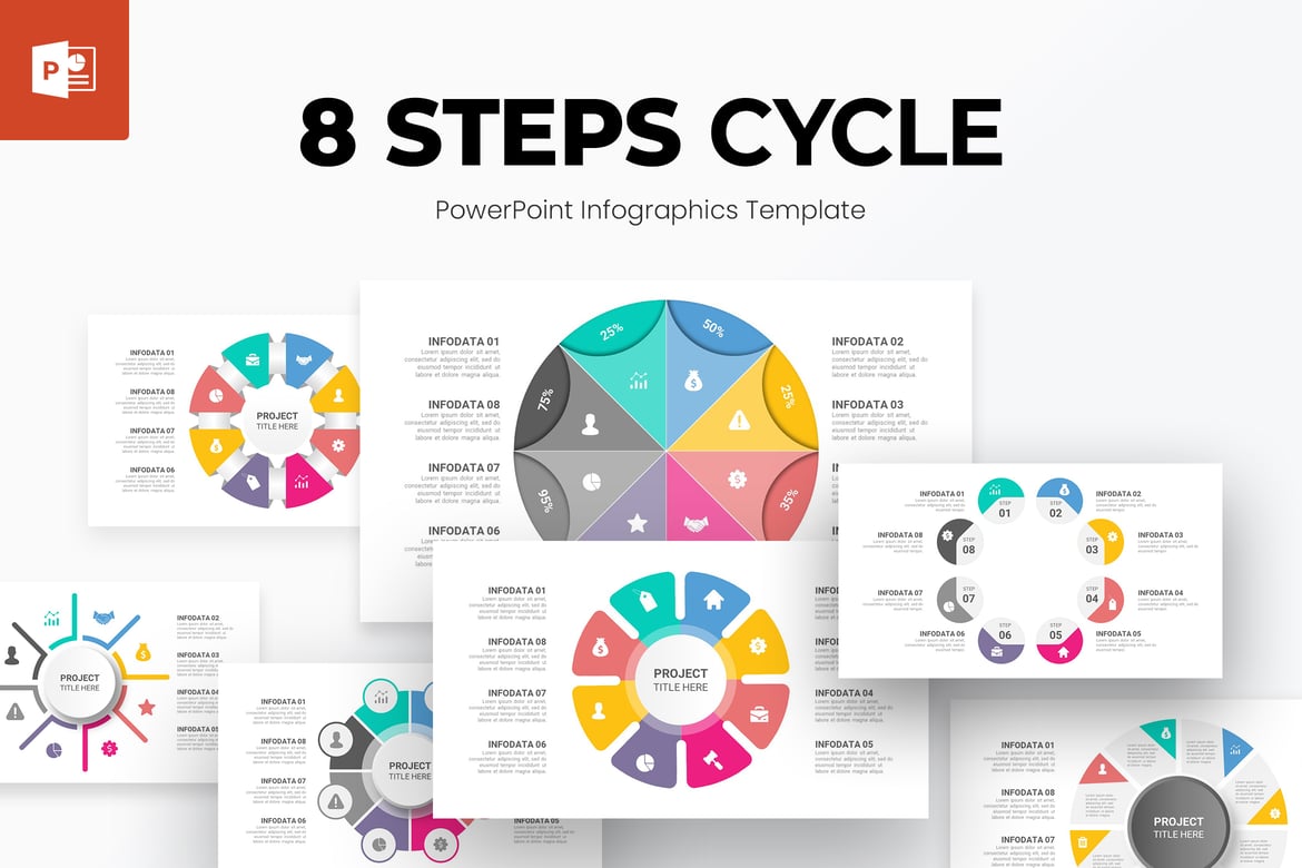 Template PowerPoint Infografis Siklus 8 Langkah yang Menarik dan Profesional