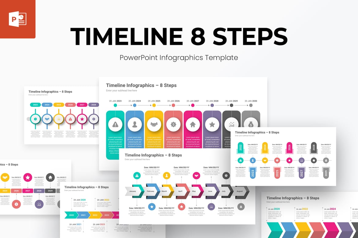 Template Presentasi PowerPoint Infografis 8 Langkah yang Menarik