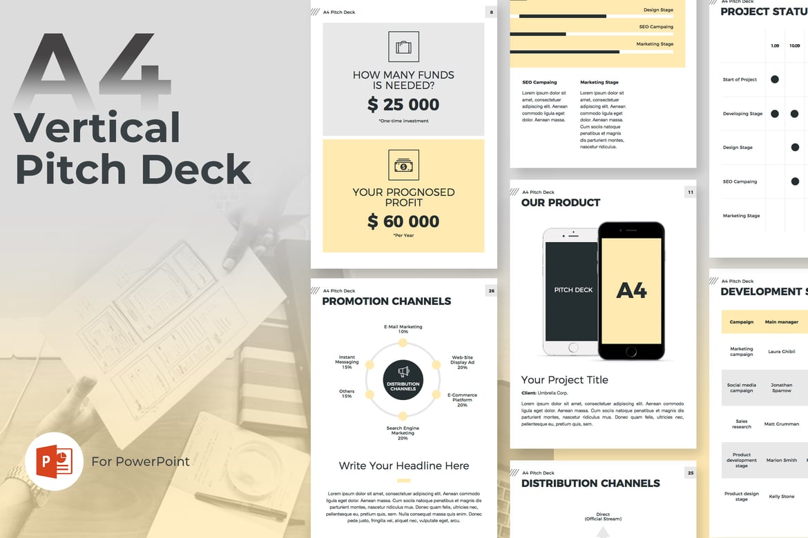 Template PowerPoint Pitch Deck A4 Vertikal yang Mengesankan
