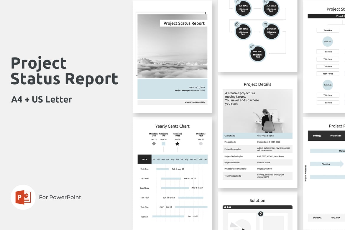Template PowerPoint Laporan Status Proyek A4 - Desain Vertikal Menarik