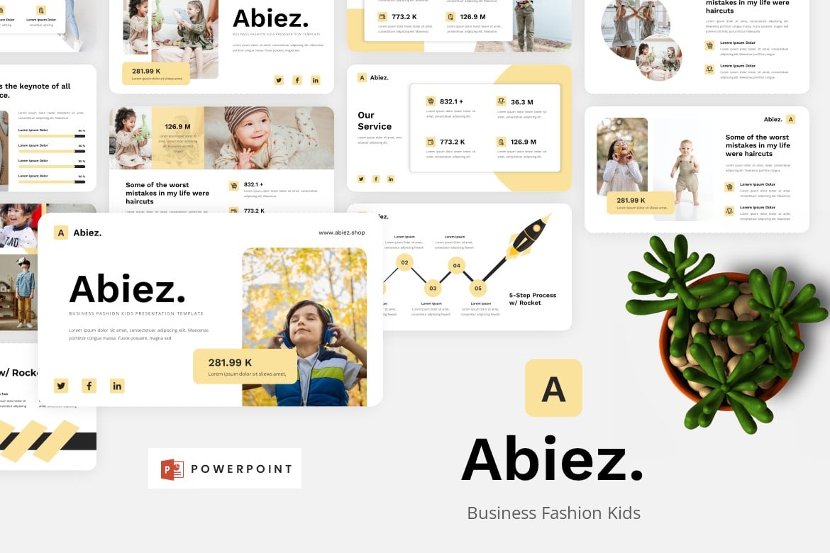 Template Presentasi PowerPoint Abiez - Gaya Bisnis Fashion untuk Anak