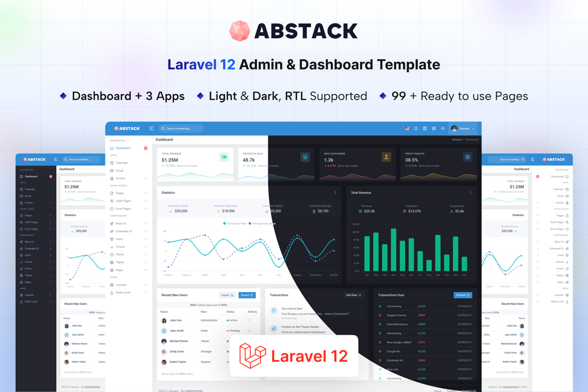 Abstack - Template Admin & Dashboard Laravel 12 Terbaik
