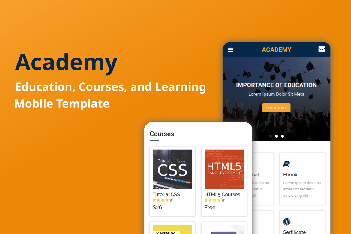 Template Mobile Edukasi - Academy untuk Kursus dan Pembelajaran