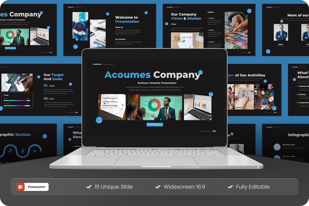 Template Presentasi PowerPoint Acoumes untuk Perusahaan