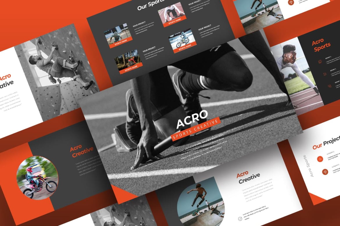 Template Presentasi Powerpoint Acro Sport yang Modern dan Kreatif