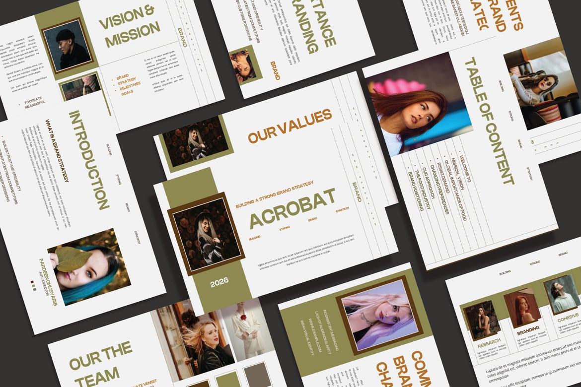 Template PowerPoint Strategi Merek Acrobat yang Modern dan Menarik
