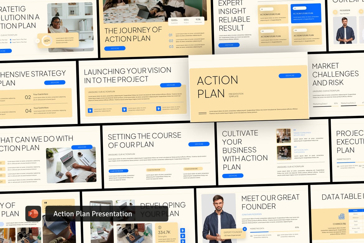 Template PowerPoint Rencana Aksi Modern yang Menarik