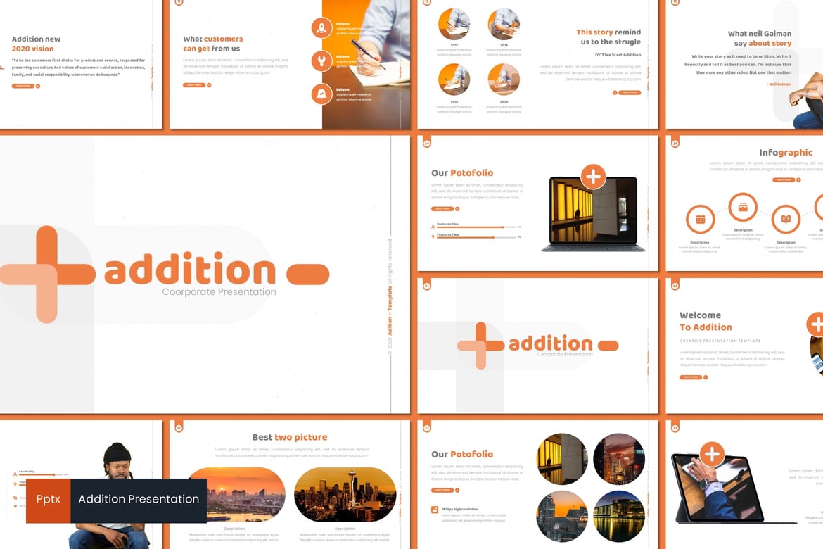 Template Presentasi PowerPoint Addition - Desain Minimalis dan Kreatif