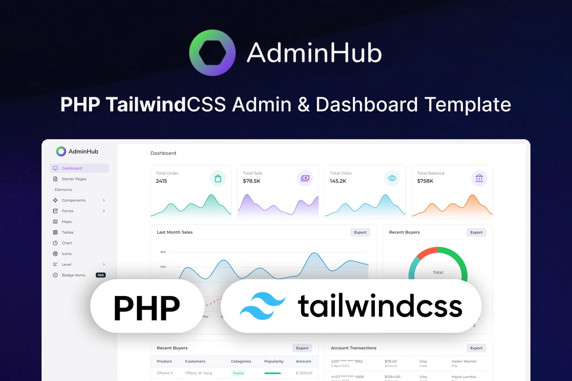 AdminHub - Template Website Admin PHP dengan Tailwind CSS Modern