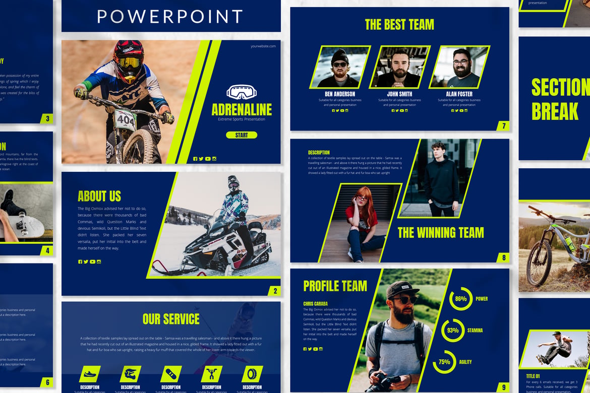 Template Presentasi PowerPoint Adrenaline untuk Olahraga dan Bisnis