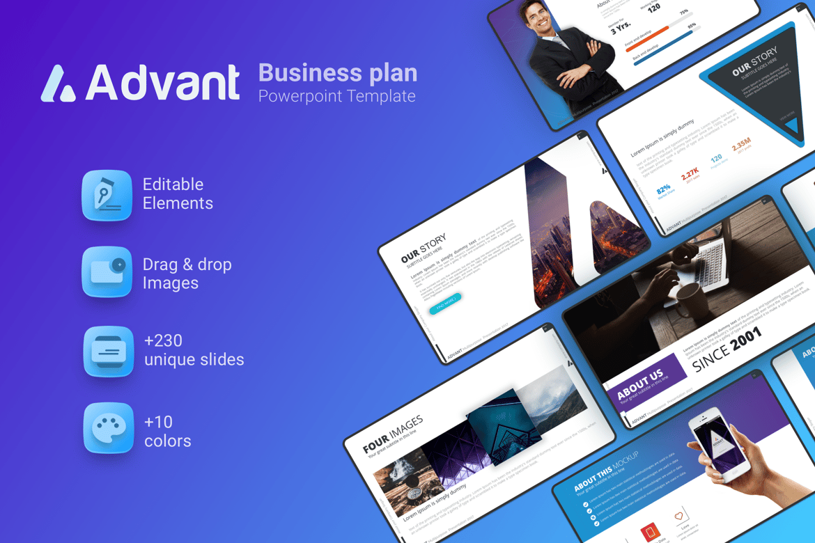 Template PowerPoint Bisnis Advant yang Menakjubkan