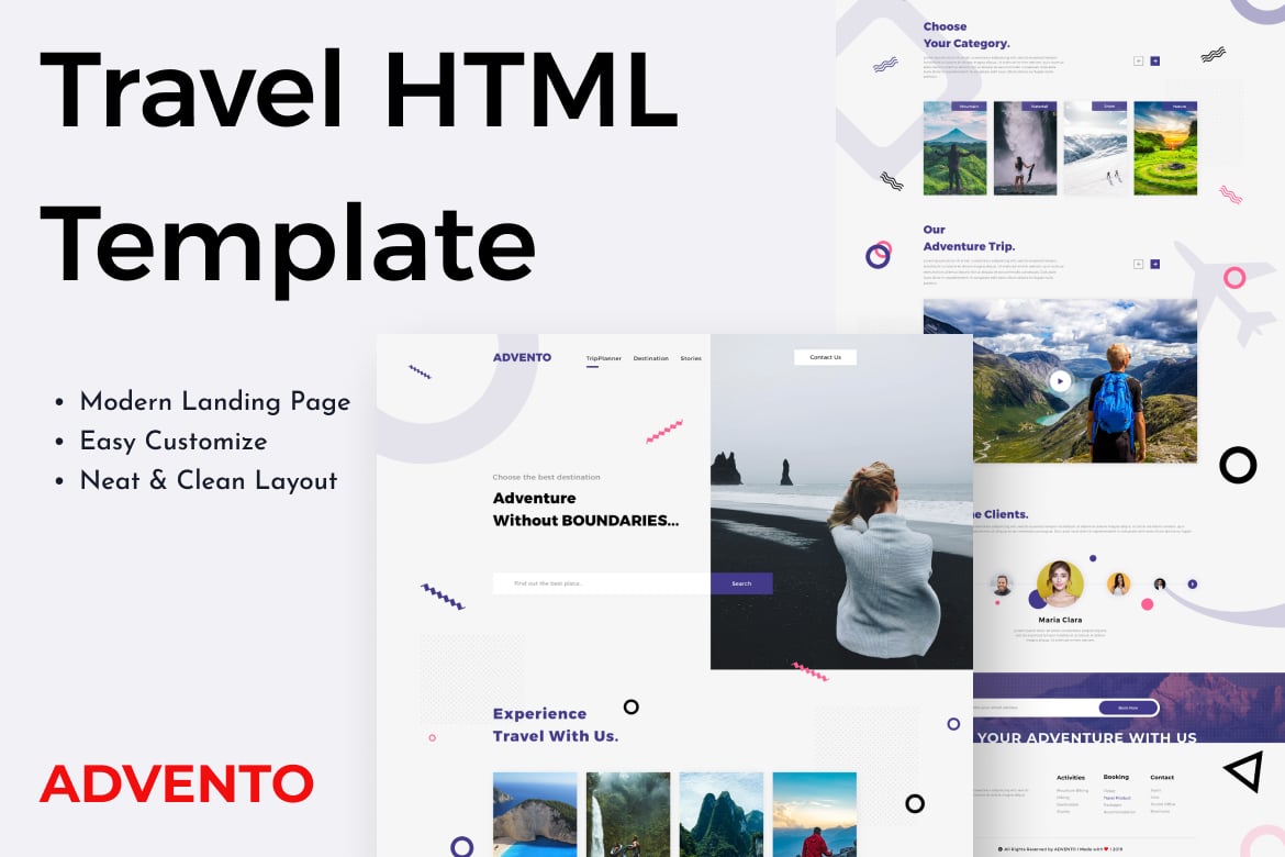Advento - Template Website Perjalanan Satu Halaman yang Responsif