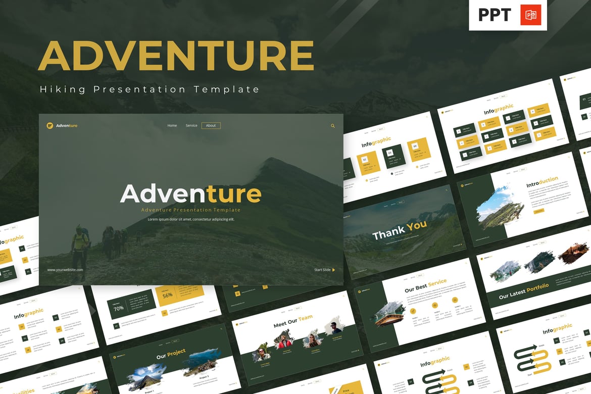 Template Powerpoint Petualangan - Hiking yang Menarik dan Profesional