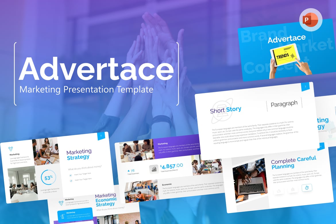 Template PowerPoint Marketing Advertace yang Elegan dan Fleksibel