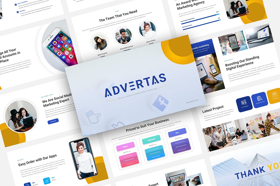 Advertas - Template PowerPoint Pemasaran Media Sosial yang Menarik