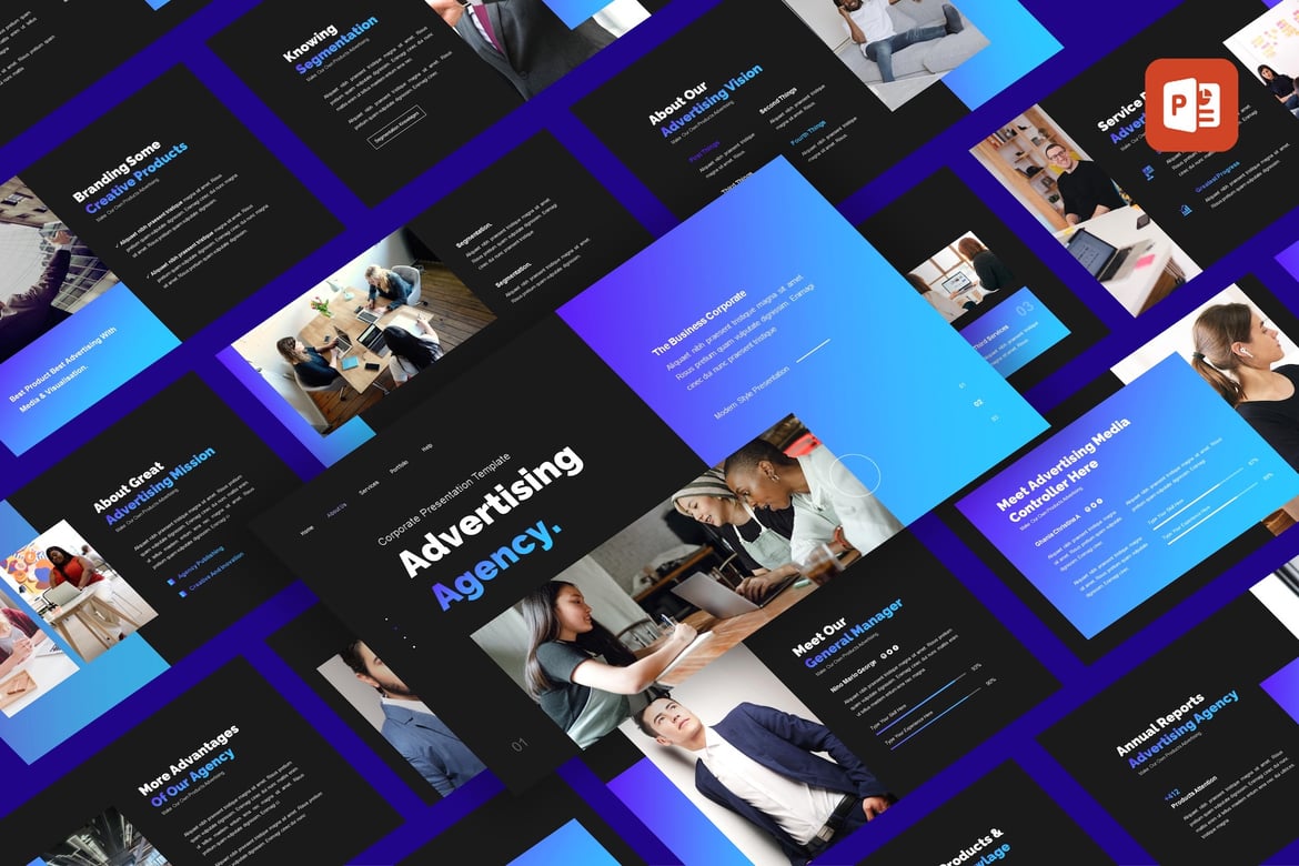 Template Presentasi PowerPoint Kreatif untuk Agensi Periklanan
