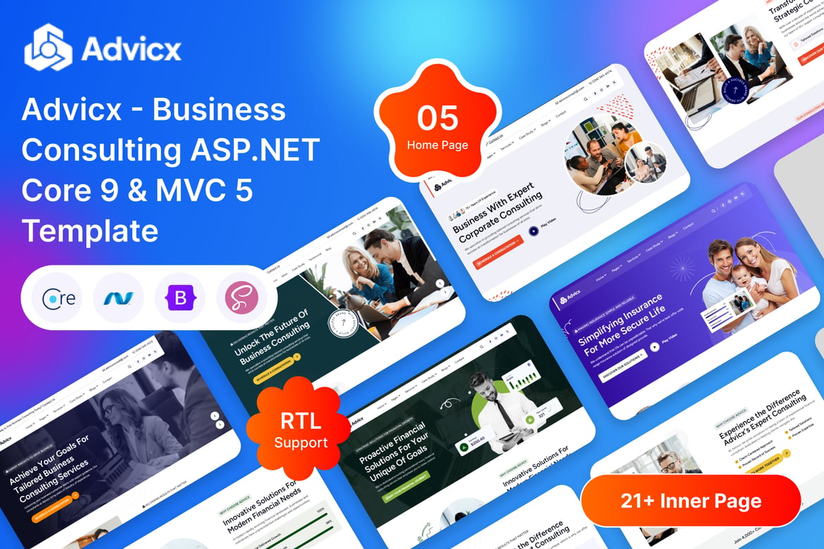 Advicx - Template Website Bisnis ASP.Net Core 9 & MVC 5 yang Profesional