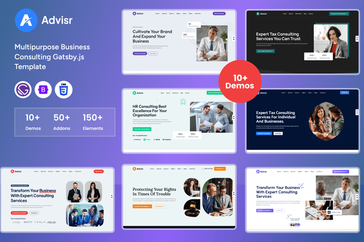 Advisr - Template Website Konsultasi Bisnis Berbasis Gatsby.Js yang Efisien