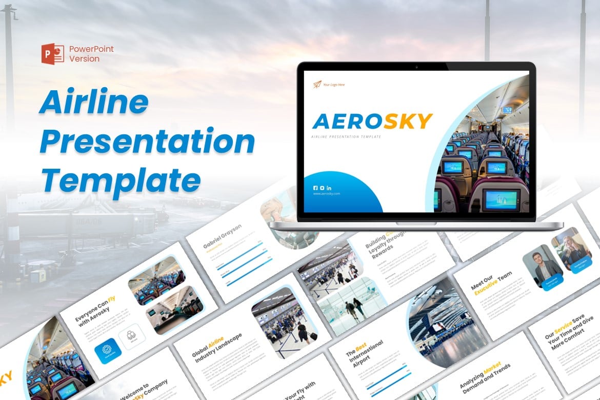 AeroSky - Template PowerPoint Presentasi Maskapai Profesional