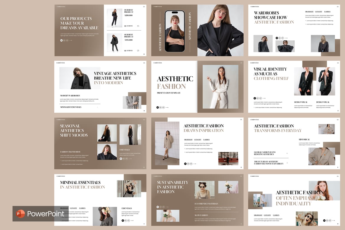 Template Presentasi PowerPoint Fashion Aestetik yang Modern dan Menawan