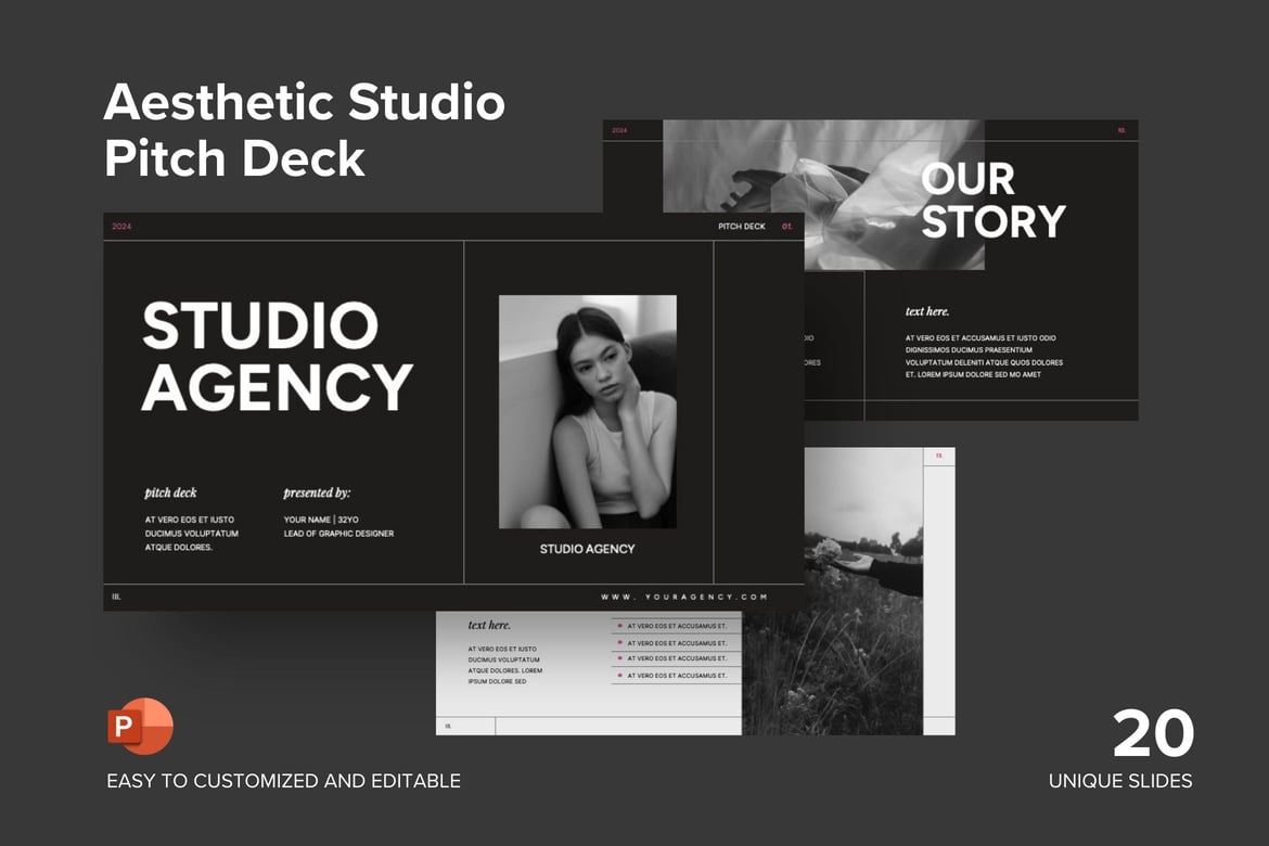 Template Presentasi Pitch Deck Studio Aestetik - PowerPoint Modern dan Minimalis