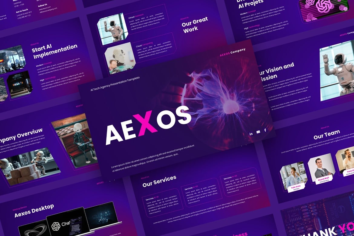 Aexos - Template Presentasi PowerPoint Teknologi AI yang Menarik