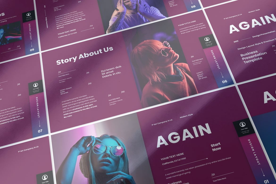 Template PowerPoint Presentasi Bisnis Again yang Menarik dan Profesional