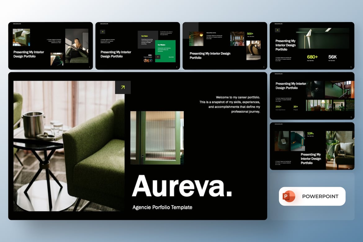 Template Presentasi PowerPoint Portfolio Desain Interior yang Elegan