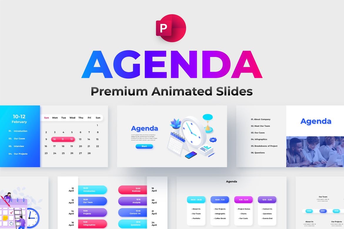 Template PowerPoint Infografis Agenda Animasi yang Menarik