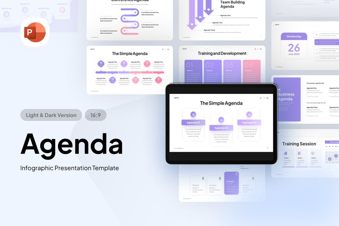 Template Presentasi PowerPoint Infografis Agenda yang Menarik